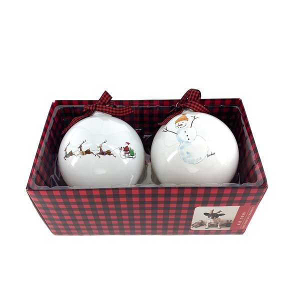 RAE DUNN. Santa Claus and Snowman Glass Christmas Ornaments-Gift Set - Picture 1 of 11